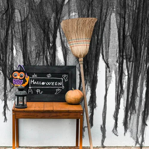 Miniatura 5 de Tela espeluznante de Halloween de 200 x 59 pulgadas, decoraciones de Halloween espeluznantes negras, gasa espeluznante de gran