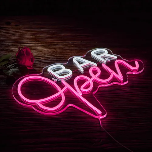 Miniatura 6 de Letrero de neón abierto para decoración de pared con interruptor regulable, barras de arte LED, cerveza, luz de neón
