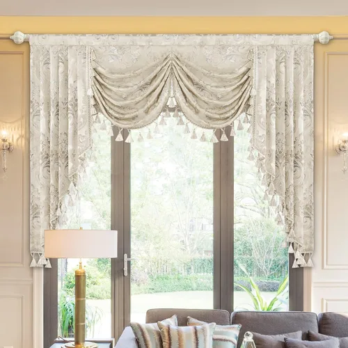 Miniatura 20 de Loom and Mill Cenefas de Cascada de Lujo para Ventanas, Elegante Cenefa de Cortinas Gruesas de Jacquard con Borlas para Sala de Estar, Dormitorio