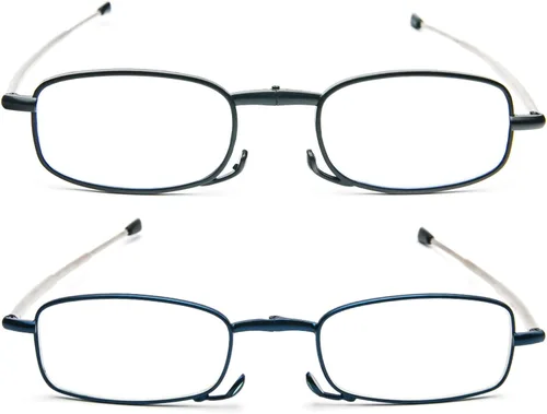 Miniatura 4 de Paquete de 2 lentes de lectura plegables de acero inoxidable, mini lector de bloqueo de luz azul para hombres y mujeres 2 pares (negro+azul)
