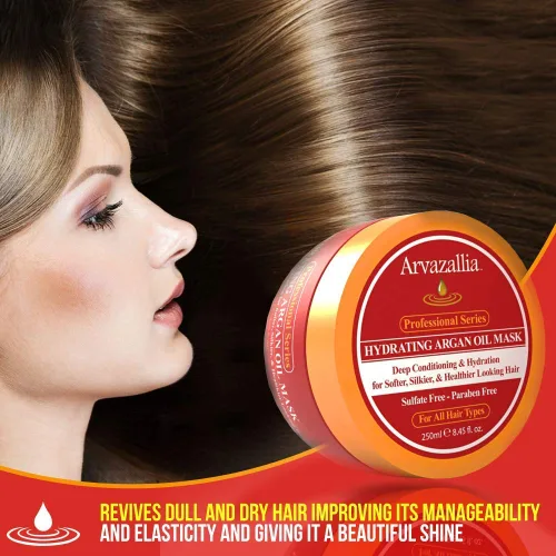 Miniatura 6 de Arvazallia Mascarilla hidratante para el cabello con aceite de argán y tratamiento en aerosol antiencrespamiento antihumedad – Acondicionamiento