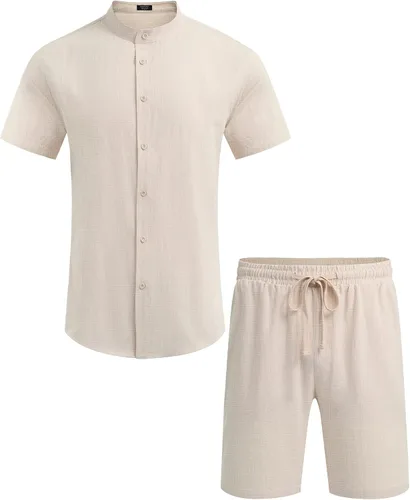 Miniatura 5 de COOFANDY Conjunto de 2 piezas de ropa de playa de lino para hombre
