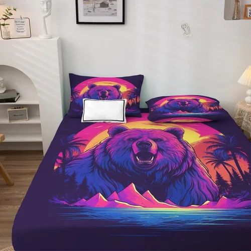 Miniatura 3 de Bear Sheets - Juego de sábanas de tamaño individual, sábanas de microfibra suave, bolsillo profundo, sábanas y fundas de almohada estampadas sin