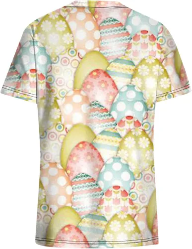 Miniatura 5 de Flower Print T Shirt for Women Fall Summer Short Sleeve V Neck Work Scrub Easter Tops T Shirt Women 2023 Fashion