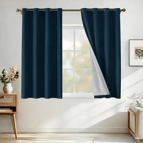 Miniatura 43 de Cortinas de lino 100% opacas para dormitorio, cortinas opacas de 45 pulgadas de largo, cortinas de oscurecimiento de habitación para sala de estar
