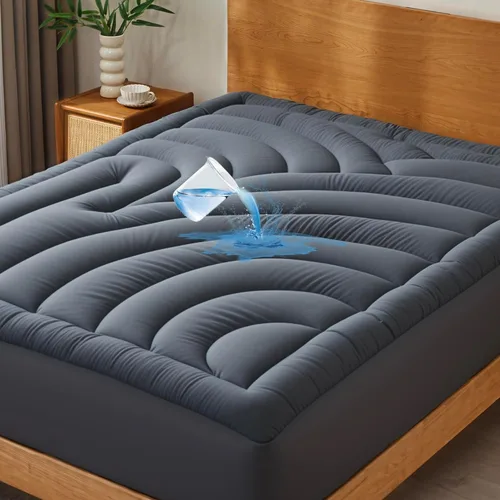 Protector de colchón impermeable California King, cubrecolchón acolchado ajustable Cal King, protector de colchón de cinco capas silencioso con Gris