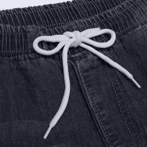 Miniatura 5 de SSDXY Pantalones deportivos de mezclilla para mujer con cordón talle medio desgastados ajustados ajustados ajustados ajustados estilo casual