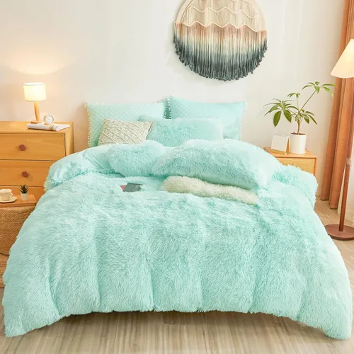 Besfunny Juego de funda de edredón de felpa mullida y acuática Twin Set – Juego de ropa de cama de piel sintética de felpa acuática de 2 piezas (1