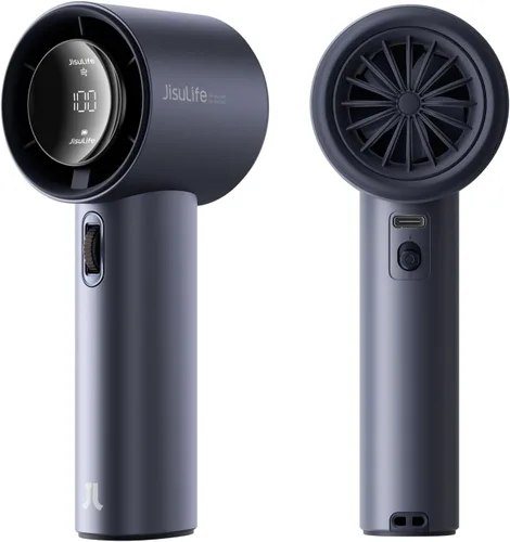 JISULIFE Ventilador de mano portátil, velocidad (1-100) Turbo Mini ajustable y batería de 3600 mAh, ventilador personal recargable, pantalla Azul