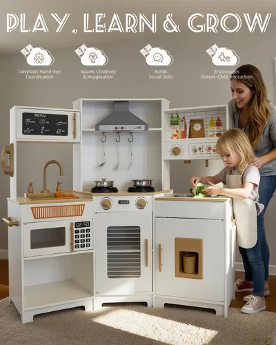 Miniatura 5 de YUG Juego de cocina de juguete para niños con luces y sonidos reales, set de cocina de juguete para niños pequeños que incluye estufa, horno