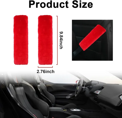 Miniatura 2 de Ziciner Paquete de 2 fundas para cinturón de seguridad de automóvil con almohadillas para hombros, cubiertas universales suaves de piel de oveja Rojo
