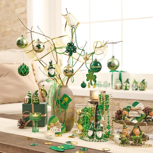 Miniatura 4 de Valery Madelyn Decoraciones del día de San Patricio, adorno de árbol de trébol, 30 piezas de esferas colgantes, decoración de gnomo para festival