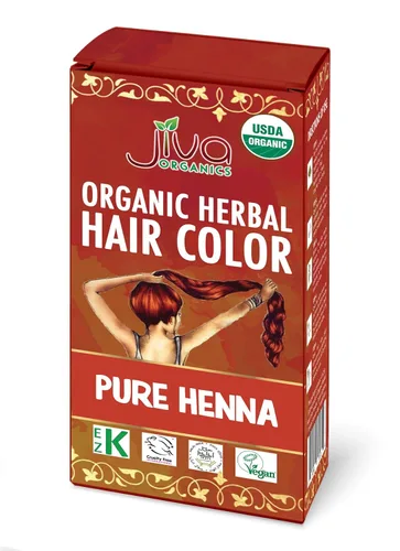 Jiva Polvo de henna orgánica para el cabello, 100% puro, colorante natural orgánico certificado para el cabello, sin productos químicos, kosher,