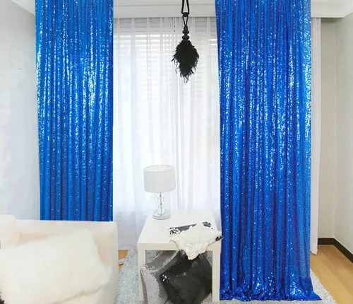 Miniatura 13 de ShinyBeauty Cortinas de lentejuelas 2 paneles de 2 x 8 pies, cortinas de fondo de fiesta verde azulado con purpurina para bodas, Navidad, Año Nuevo