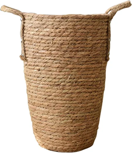 Cesta tejida pequeña, estilo pastoral simple, hermosa maceta para el hogar, papelera tejida de mimbre, papelera y cesta para decoración de