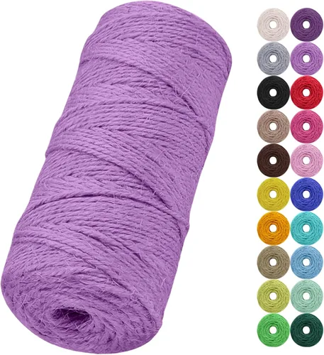 Miniatura 32 de Cuerda de yute natural de 0.079 pulgadas y 328 pies para manualidades, cuerda de yute de colores de 3 capas para envoltura de regalos, jardinería