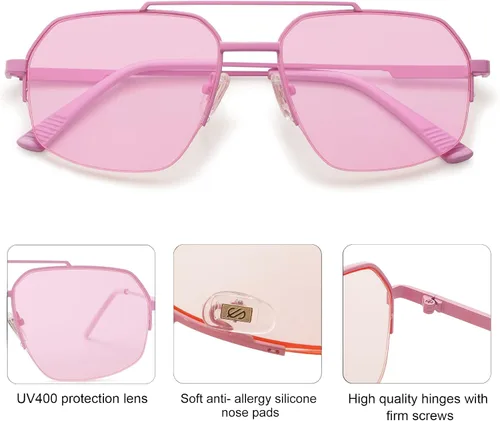 Miniatura 18 de SOJOS Trendy Aviator Sunglasses Mens Womens Retro Double Bridge Metal Frame Semi-Rimless Shades SJ1191