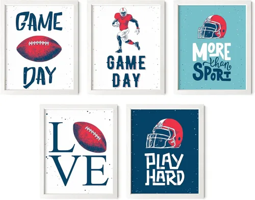 Miniatura 9 de Impresiones artísticas de fútbol americano para pared, juego de 5 (8x10) carteles de fútbol americano sin marco, decoración de sala de fútbol Niños