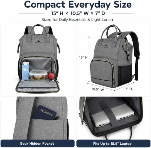 Miniatura 2 de Lonchera-Mochila , mochila con aislamiento térmico con puerto USB para mujeres y hombres, resistente al agua, lonchera a prueba de fugas