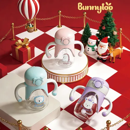 Miniatura 9 de Bunnytoo Vaso para beber con popote con peso de 1 a 3 años de edad, 8 onzas sin BPA Tritan taza de agua para bebé con asas, taza de entrenamiento