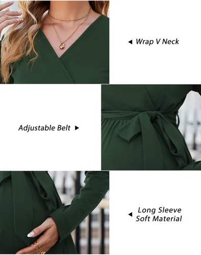 Miniatura 6 de OUGES Túnicas de maternidad para mujer, camisas de manga larga, cuello en V, ropa de maternidad de enfermería, blusa casual de embarazo