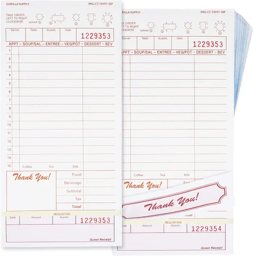 Miniatura 8 de [8000] Gorilla Supply Libro de Cheques para Huéspedes 3.4" x 5.04" Blocs de Notas de Servidor Libreta de Pedidos para Mesero y Mesera, Cheques