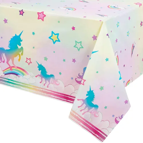 WERNNSAI 2 manteles de unicornio – Decoración de cumpleaños de unicornio, mantel de arco iris, decoración de mesa de arco iris para niños y niñas,