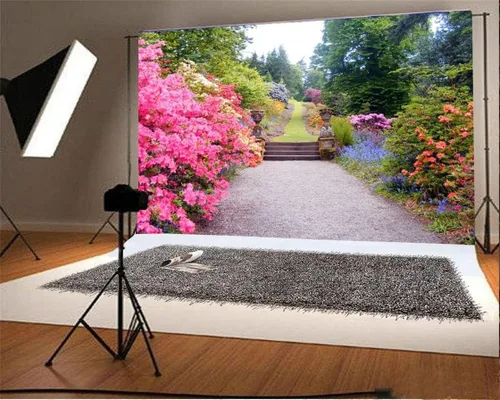 Miniatura 8 de AOFOTO Fondo de fotografía de flores de primavera de 6 x 6 pies, paisaje de jardín, paisaje al aire libre, vintage, parque, mansión, accesorios