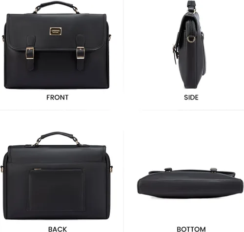 Miniatura 7 de LOVEVOOK Bolsa para computadora portátil para mujer, bonita bolsa de mensajero de poliuretano para trabajo, universidad, color negro