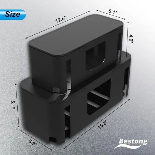 Miniatura 8 de Power Strip Hider Box - Organizador de gestión de cables, tamaño grande y mediano, color negro Power strip hider box hides cords and surge