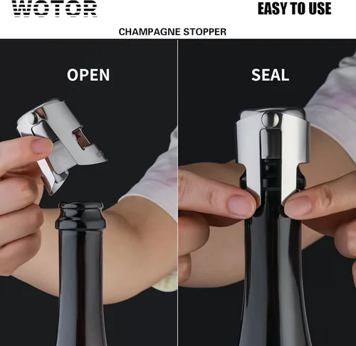 Miniatura 4 de WOTOR Paquete de 3 Tapones de Champán con Conservador de Champán de Acero Inoxidable con Silicona de Grado Alimenticio a Prueba de Fugas Mantiene