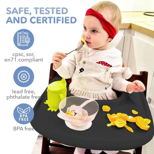 Miniatura 4 de Mesa para silla alta compatible con silla Stokke Tripp Trapp con potente superficie de succión suave, negro brillante, libre de BPA, fácil