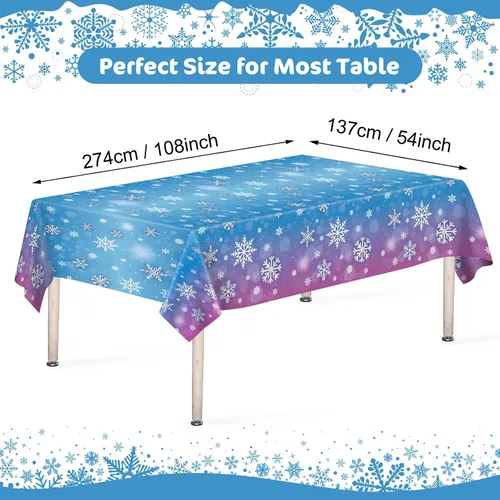 Miniatura 3 de 3 manteles de invierno con copos de nieve – Mantel de plástico de Frozen Wonderland desechable, rectangular, copos de nieve para suministros