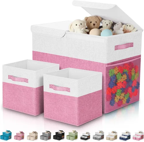 Miniatura 10 de Paquete de 3 Cajas Grandes de Almacenamiento de Juguetes de 23" con Cubos Contenedores de 11", Organizador de Juguetes Plegable con Tapas para Verde