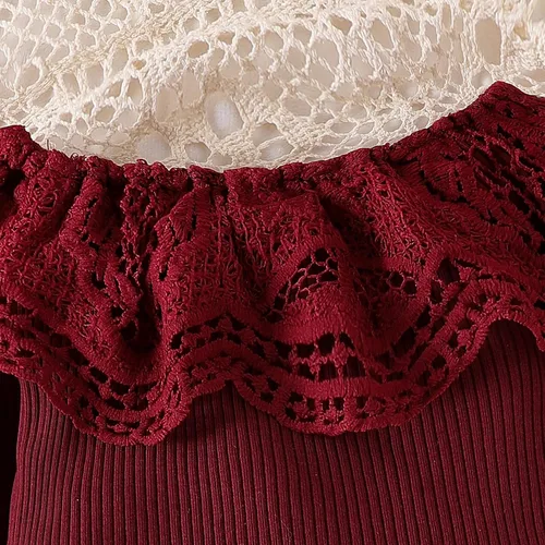 Miniatura 22 de Conjunto de ropa de bebé niña para bebé, mameluco de encaje blanco de manga larga + pantalones de mezclilla