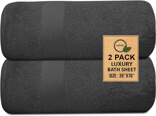 Miniatura 2 de Sábanas de baño de lujo 100% algodón - Paquete de 2 (35" x 70") Súper suaves, de secado rápido y altamente absorbentes para baño, hogar, spa y Gris