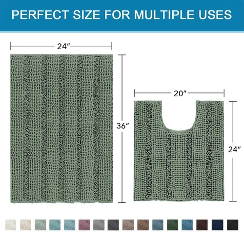 Miniatura 91 de H.VERSAILTEX Alfombras de baño para cuarto de baño, antideslizantes, tapetes de baño extragruesos, de felpilla, a rayas, alfombra de 20" x 32