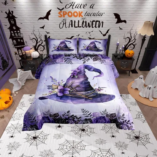 Miniatura 10 de Castle Fairy Juego de edredón de cama con temática de Halloween, tamaño Queen, juego de ropa de cama de microfibra súper suave estilo caricatura