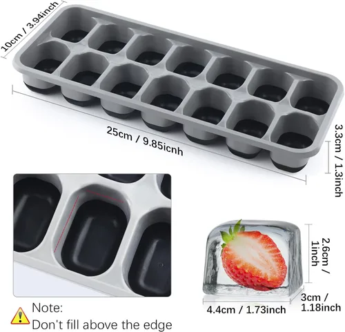 Miniatura 5 de Paquete de 4 bandejas para cubitos de hielo, fáciles de liberar y flexibles, bandejas de silicona para cubitos de hielo de 56 piezas con tapa
