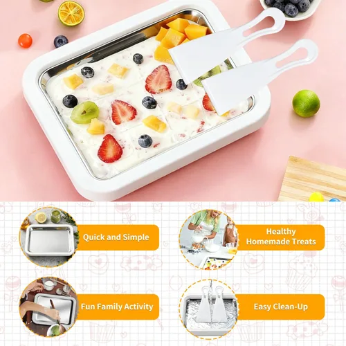 Miniatura 4 de Máquina de helados enrollados con 2 raspadores de acero inoxidable de grado alimenticio para yogur congelado/granizado regalo de cumpleaños, hecho