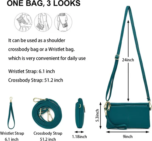 Miniatura 4 de ZOOEASS Bolso cruzado pequeño con triple cremallera, bolso ligero de cuero vegano, incluye hombro ajustable
