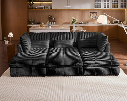 Miniatura 17 de Sofá Modular de Gran Tamaño, Sofá Seccional de Chenilla Nube Extra Profundo con Chaise Otomana, Sofá Esponjoso de Chenilla de 4 Plazas para Sala