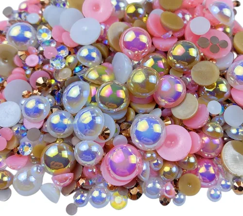 Miniatura 12 de Diamantes de imitación de media perla roja y negra de 1.06 oz para manualidades, tamaño mixto de 0.116 a 0.394 pulgadas, diamantes de imitación