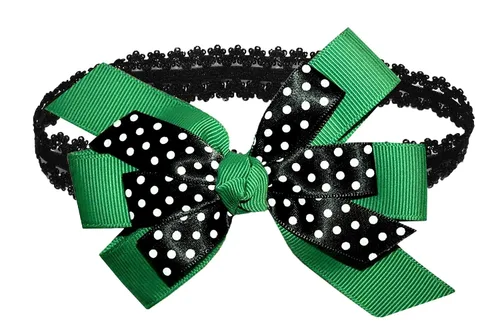 Miniatura 24 de WEBB DIRECT2U WD2U - Diadema elástica con lazo de grogrén de puntos negros para niñas (verde manzana)