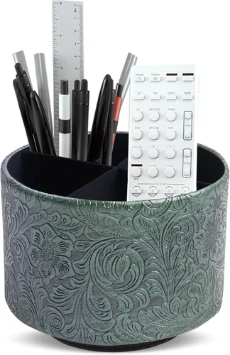 Miniatura 37 de lizimandu Organizador Redondo de Cuero para Suministros de Arte, Soporte para Control Remoto, Rotación de 360 Grados, Soporte Multifuncional