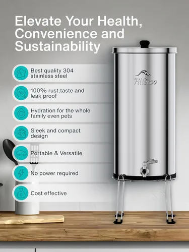 Miniatura 2 de Sistema de filtro de agua por gravedad para encimera, 4.23 galones/16L, acero inoxidable 304, purificador de agua alimentado por gravedad con 2