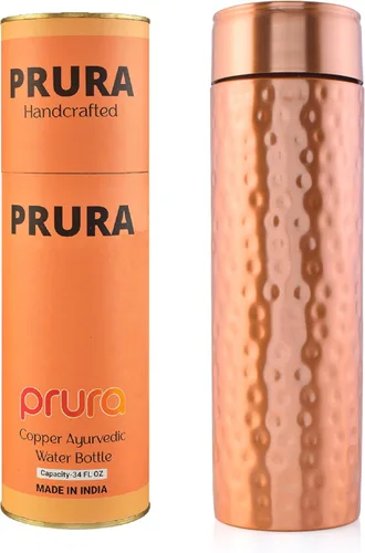 Miniatura 27 de Botella de agua de cobre con estampado puro, a prueba de fugas, recipiente de cobre ayurvédico para deportes, gimnasio, aire libre, yoga, beneficios