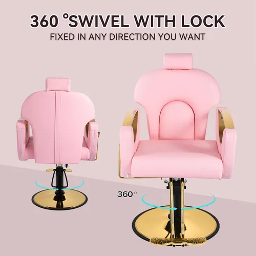 Miniatura 8 de Silla Rosa de Salón para Estilista de Cabello, Silla de Barbero para Barbería en Casa, Silla de Salón de Cabello Reclinable, Bomba Hidráulica