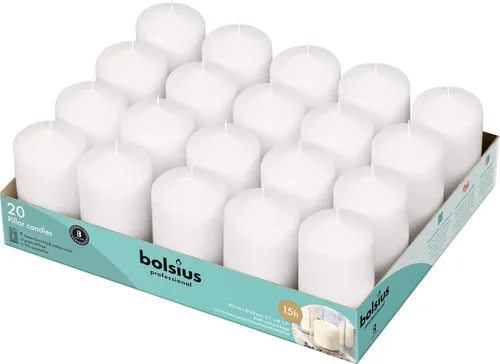 Bolsius Velas blancas de pilar – 2 x 3 pulgadas – Paquete de 20 unidades sin perfume – Calidad europea premium – Velas para el hogar sin goteo, sin