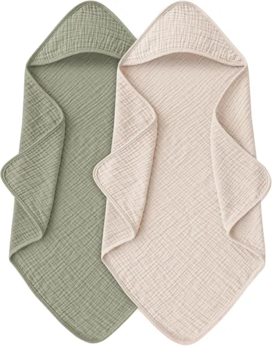 Miniatura 9 de MairMore Toallas de muselina para bebé con capucha para recién nacido, toallas de baño para bebé 100% algodón, suaves y absorbentes, toalla de bebé
